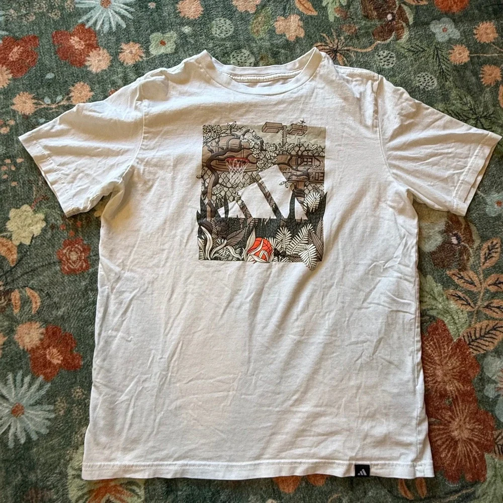 Adidas Boys Graphic T-Shirt Lot of 2 White and Grey‎ M 10/12 L 14/16